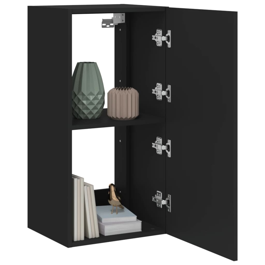 Wall-mounted TV cabinet with LED lights, black, 40.5x35x80 cm