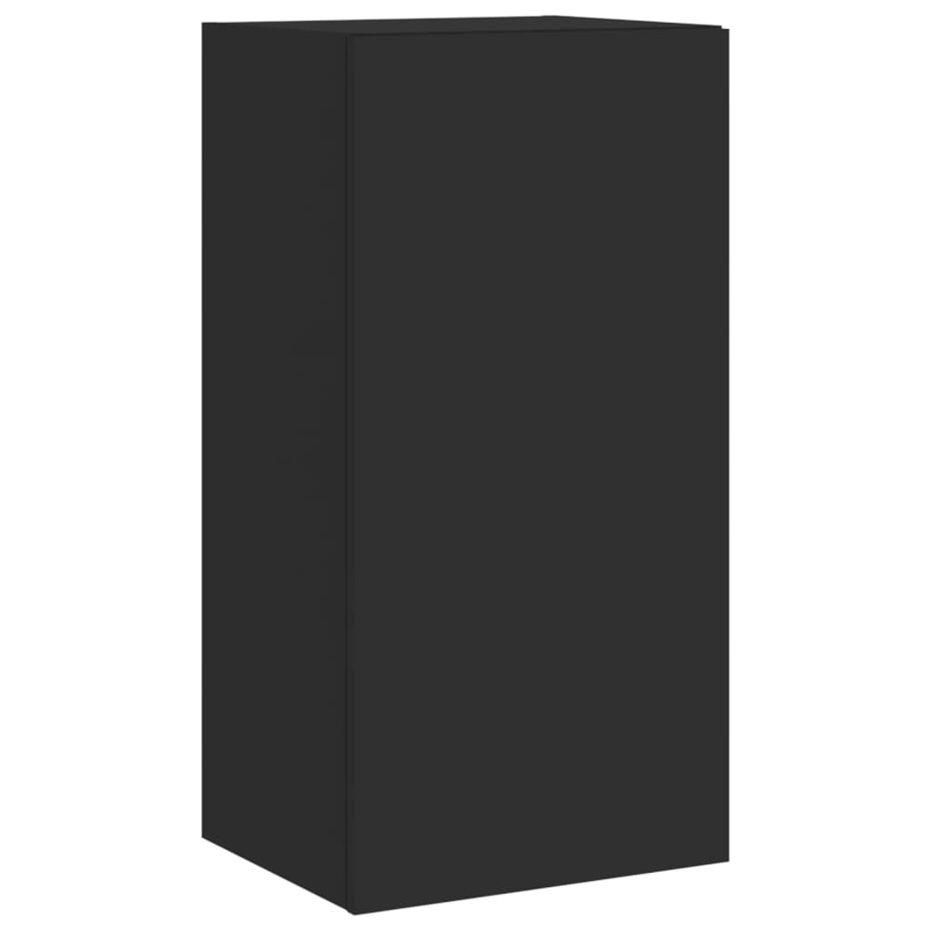Wall-mounted TV cabinet with LED lights, black, 40.5x35x80 cm