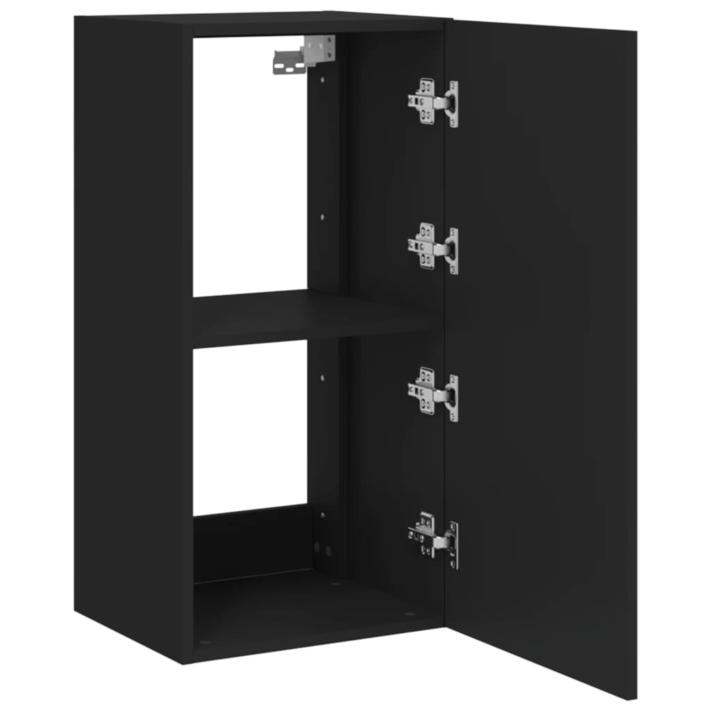 Wall-mounted TV cabinet with LED lights, black, 40.5x35x80 cm