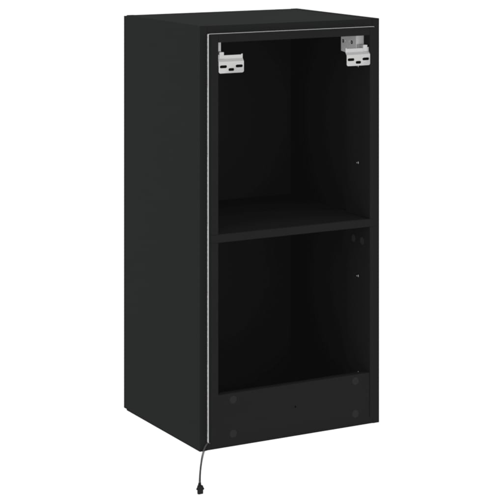 Wall-mounted TV cabinet with LED lights, black, 40.5x35x80 cm