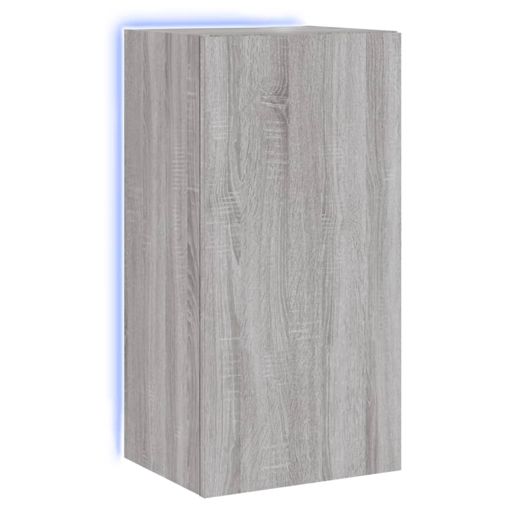 Wall-mounted TV cabinet with LED lights, sonoma gray, 40.5x35x80 cm