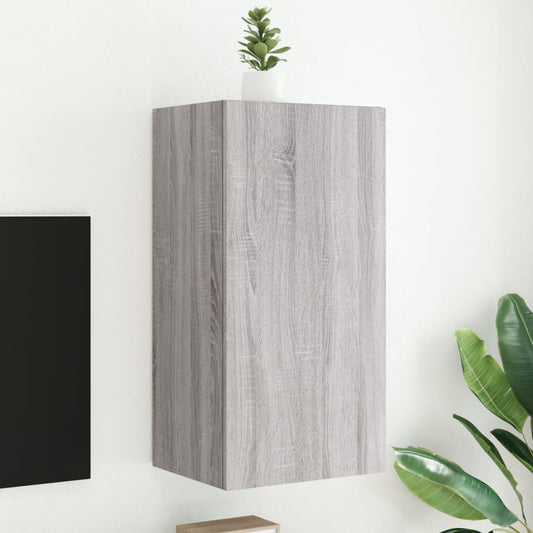 Wall-mounted TV cabinet with LED lights, sonoma gray, 40.5x35x80 cm