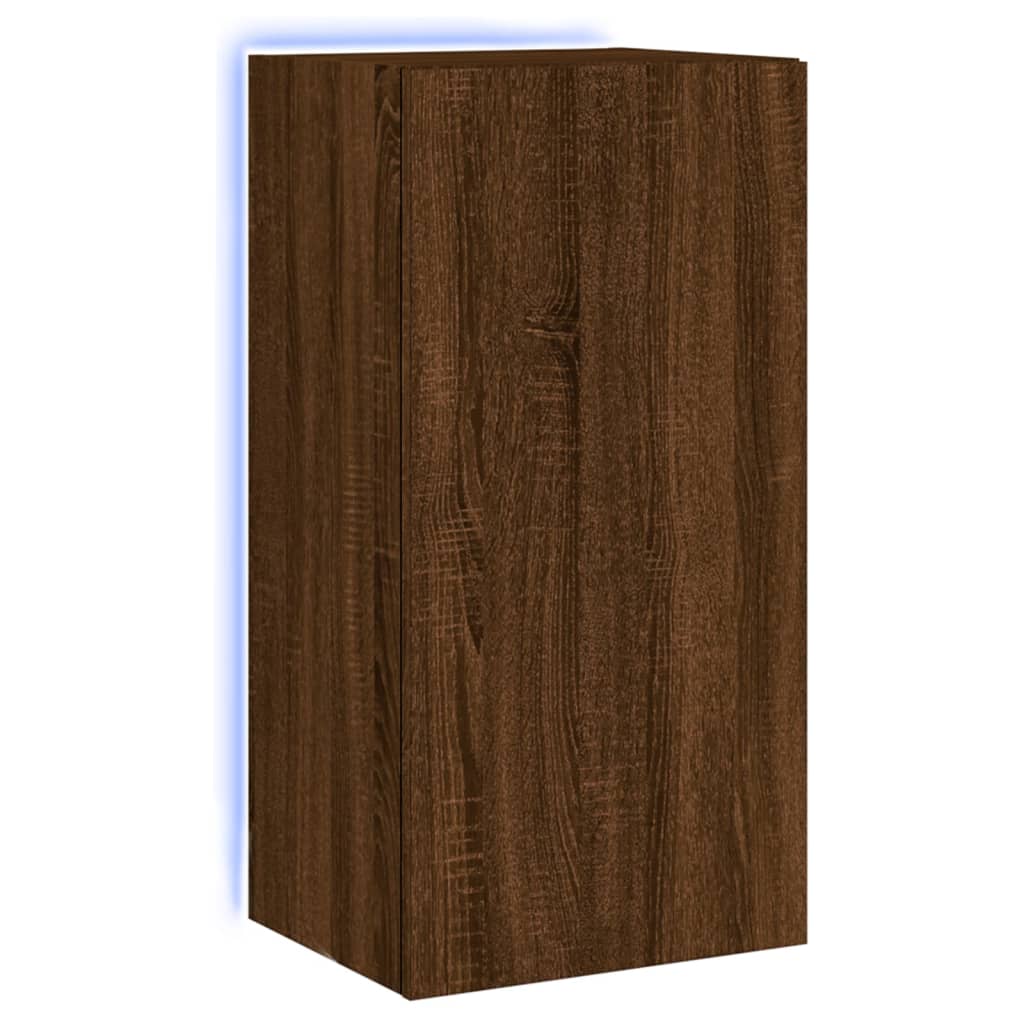 Comodă TV de perete cu lumini LED, stejar maro, 40,5x35x80 cm