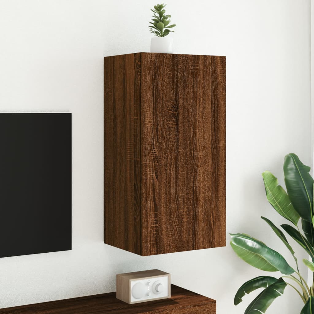 Comodă TV de perete cu lumini LED, stejar maro, 40,5x35x80 cm