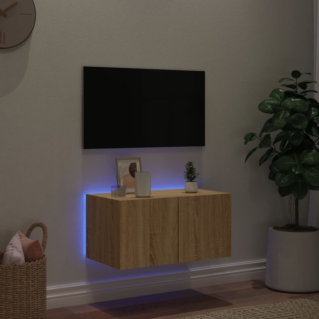 Wall-mounted TV cabinet with LED lights, sonoma oak, 60x35x31 cm