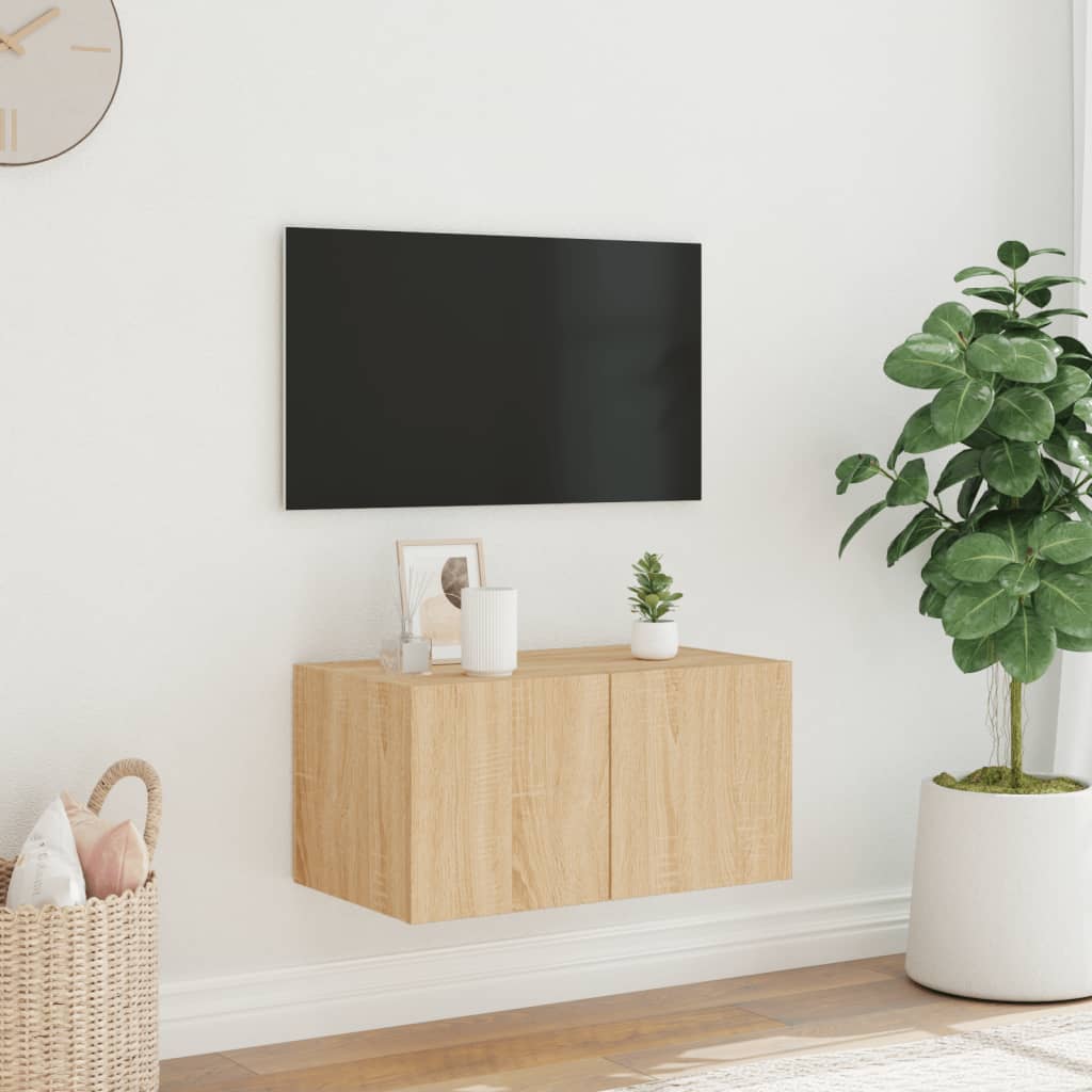 Wall-mounted TV cabinet with LED lights, sonoma oak, 60x35x31 cm