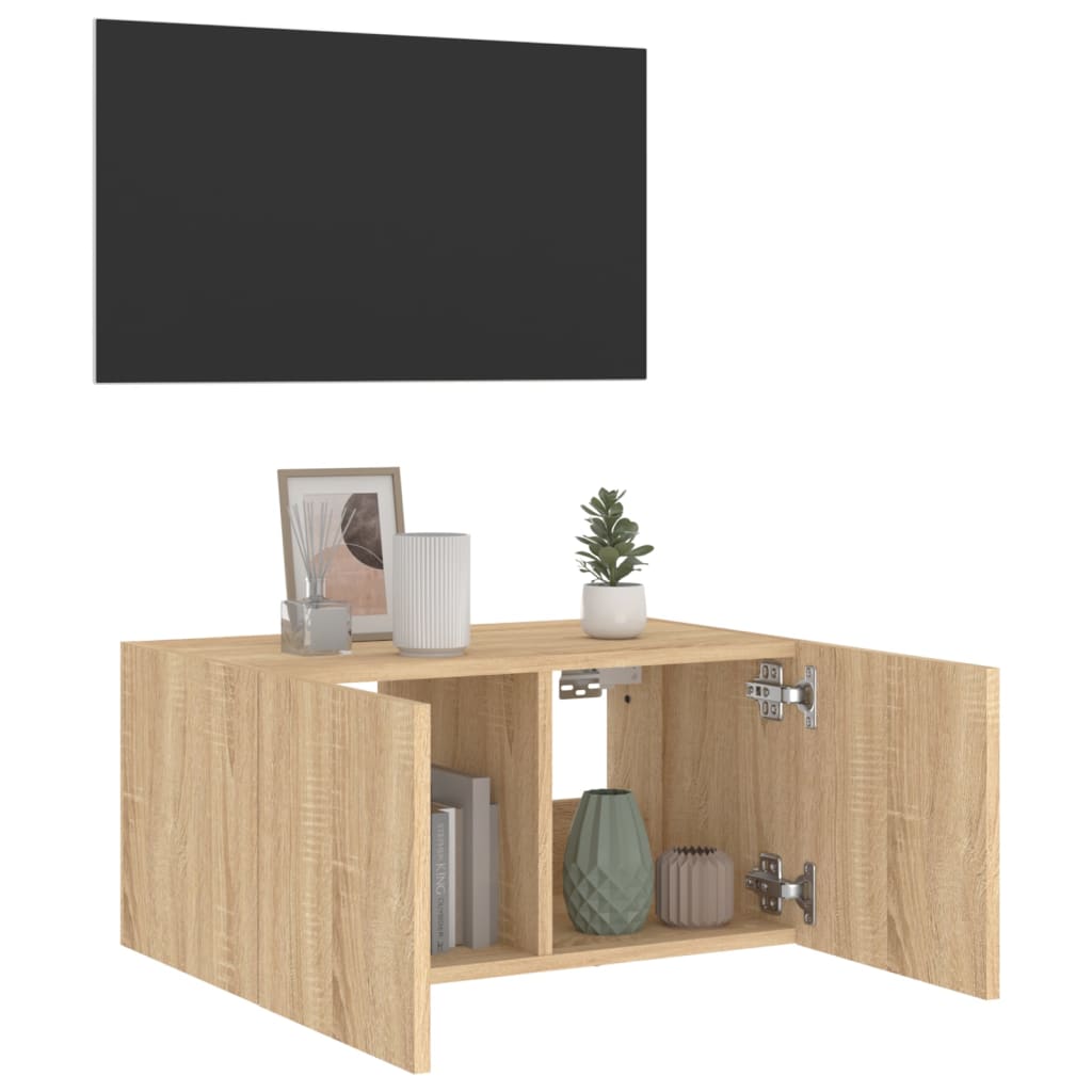 Wall-mounted TV cabinet with LED lights, sonoma oak, 60x35x31 cm