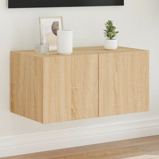 Wall-mounted TV cabinet with LED lights, sonoma oak, 60x35x31 cm