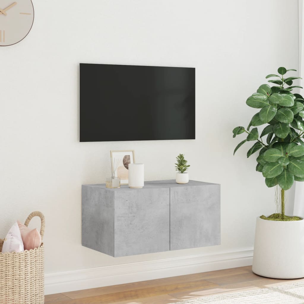 Wall-mounted TV cabinet with LED lights, concrete gray, 60x35x31 cm
