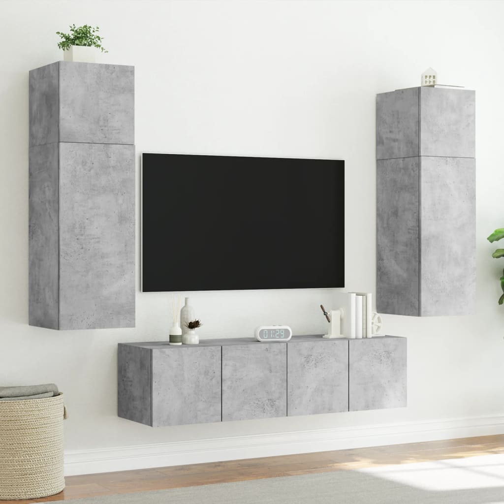 Wall-mounted TV cabinet with LED lights, concrete gray, 60x35x31 cm