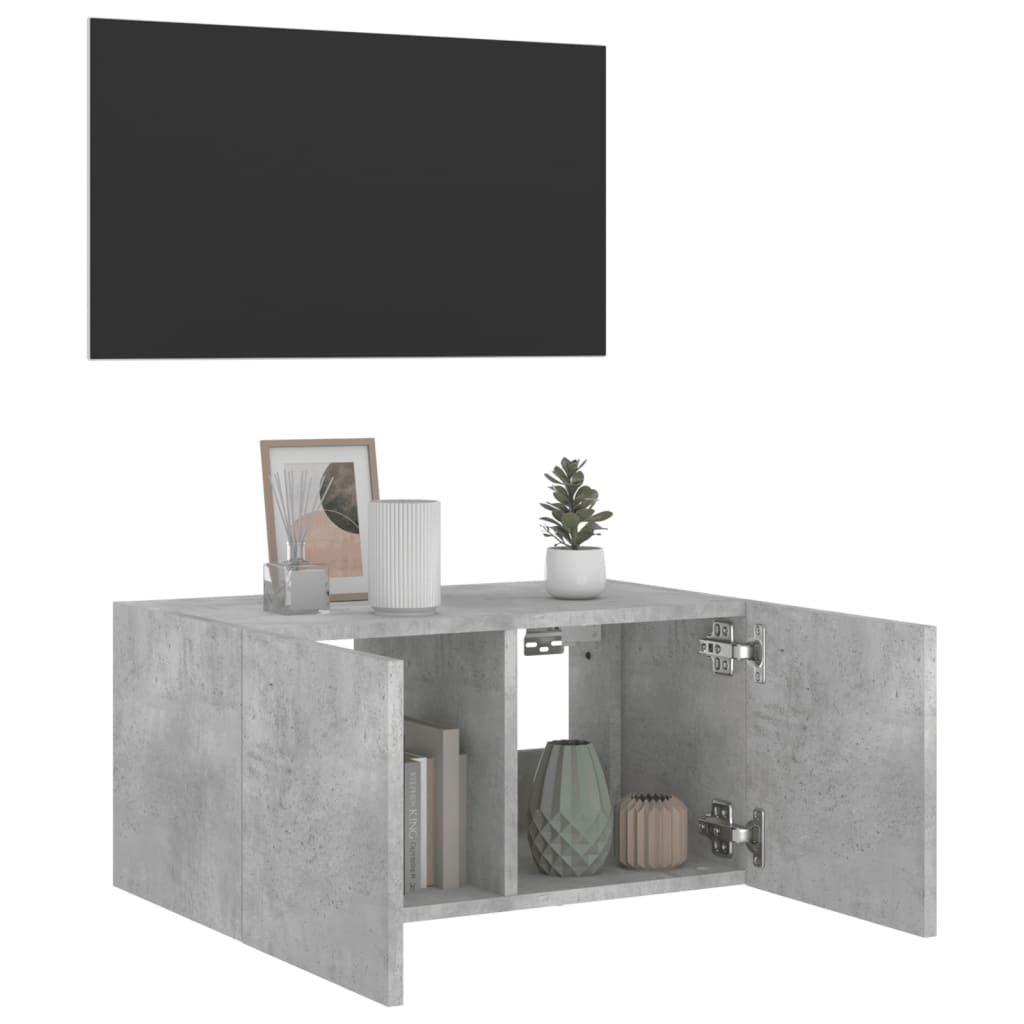 Wall-mounted TV cabinet with LED lights, concrete gray, 60x35x31 cm