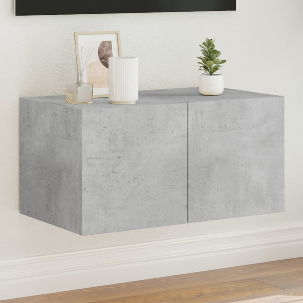 Wall-mounted TV cabinet with LED lights, concrete gray, 60x35x31 cm