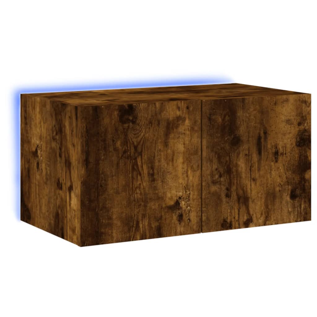 Wall-mounted TV cabinet with LED lights, smoky oak, 60x35x31 cm