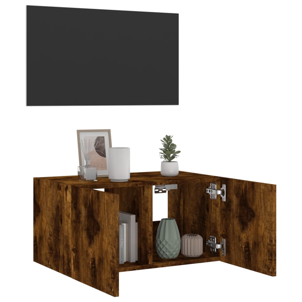 Wall-mounted TV cabinet with LED lights, smoky oak, 60x35x31 cm