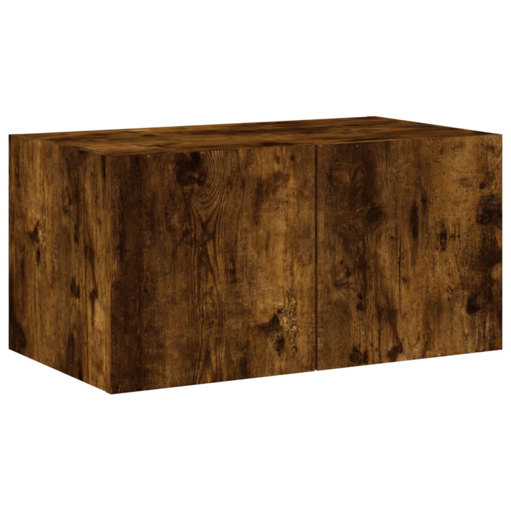 Wall-mounted TV cabinet with LED lights, smoky oak, 60x35x31 cm