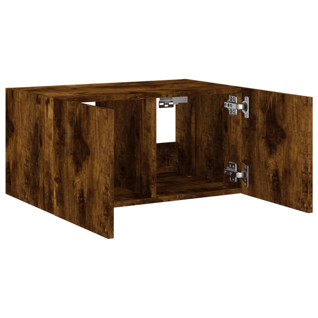 Wall-mounted TV cabinet with LED lights, smoky oak, 60x35x31 cm