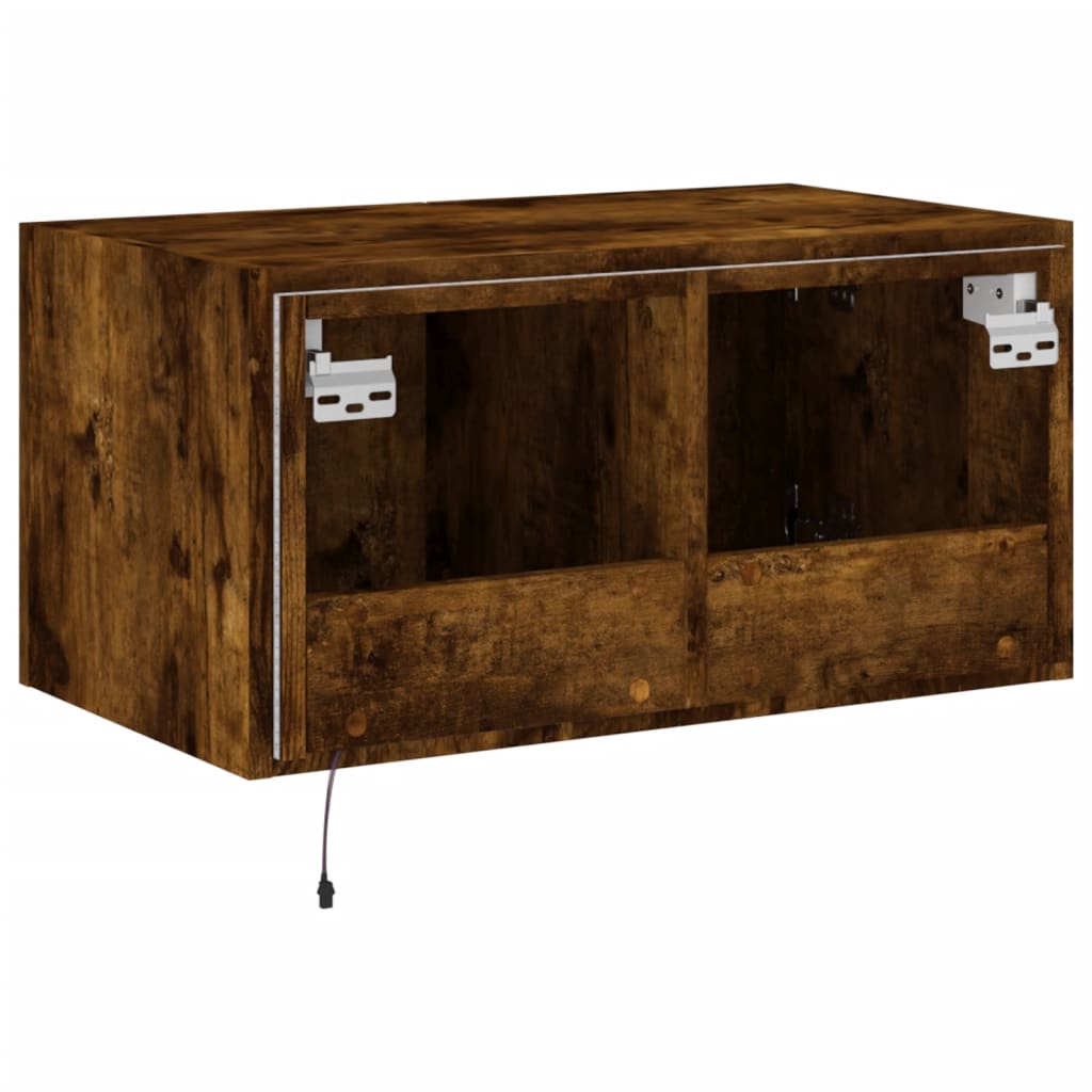 Wall-mounted TV cabinet with LED lights, smoky oak, 60x35x31 cm