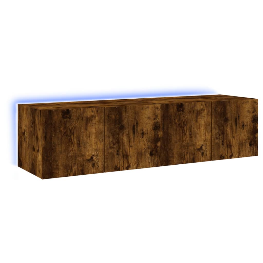 Comodă TV de perete cu LED, 2 buc. stejar fumuriu, 60x35x31 cm