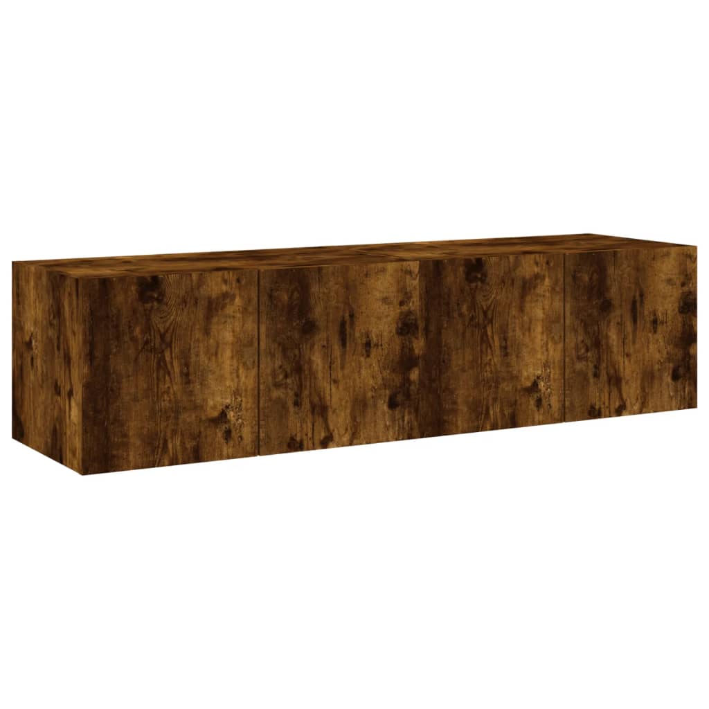 Comodă TV de perete cu LED, 2 buc. stejar fumuriu, 60x35x31 cm