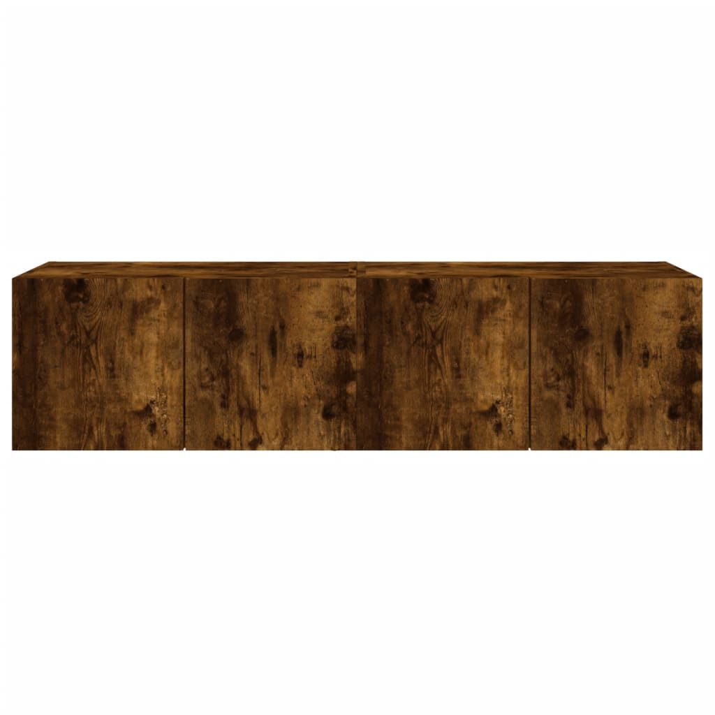Comodă TV de perete cu LED, 2 buc. stejar fumuriu, 60x35x31 cm