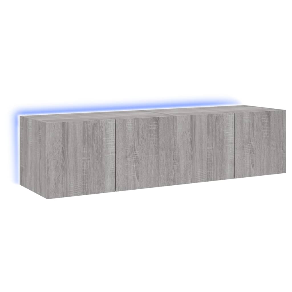 Comodă TV de perete cu LED, 2 buc, gri sonoma, 60x35x31 cm