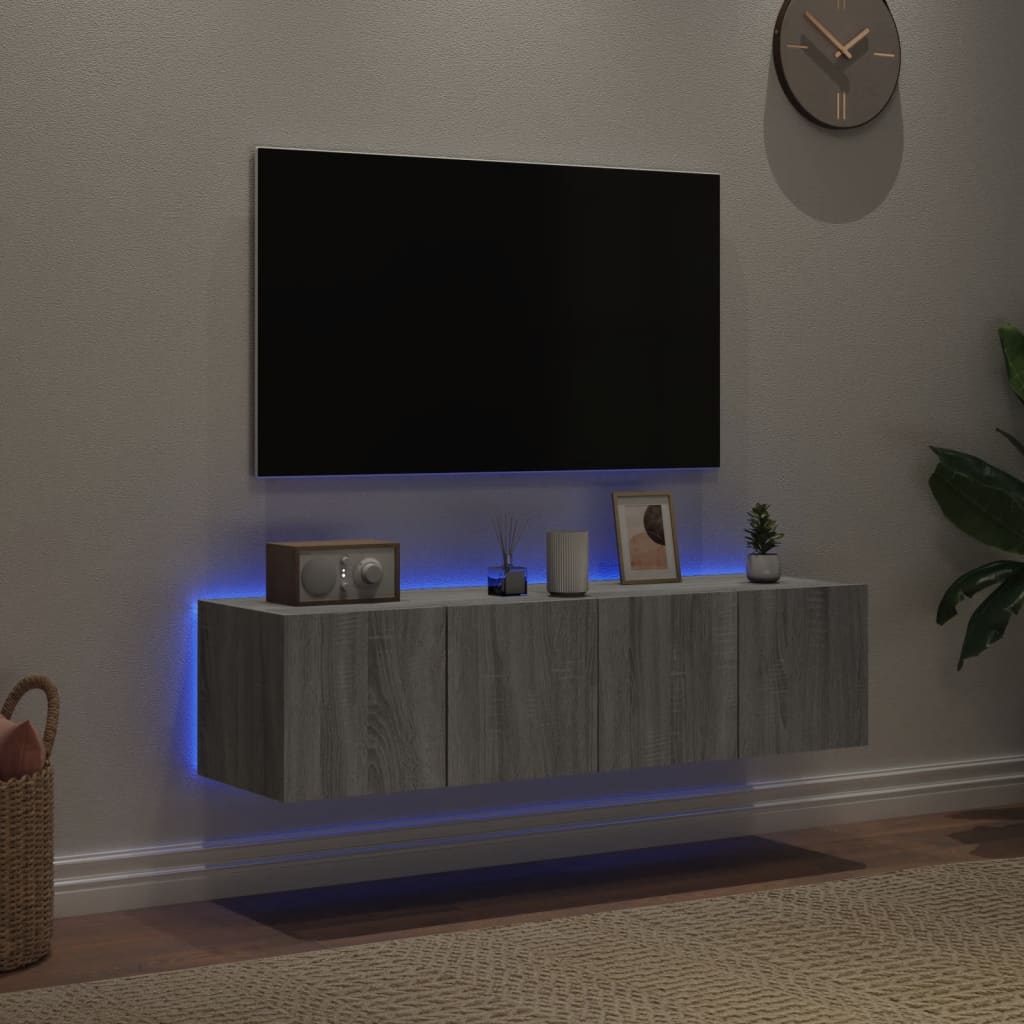 Comodă TV de perete cu LED, 2 buc, gri sonoma, 60x35x31 cm