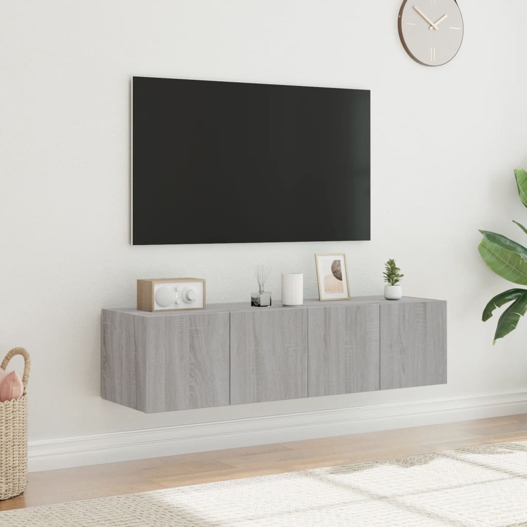 Comodă TV de perete cu LED, 2 buc, gri sonoma, 60x35x31 cm