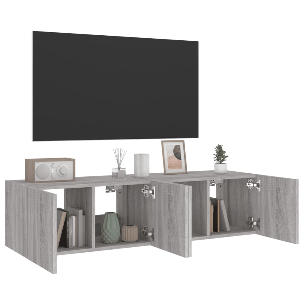 Comodă TV de perete cu LED, 2 buc, gri sonoma, 60x35x31 cm