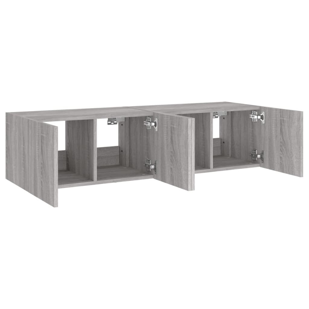 Comodă TV de perete cu LED, 2 buc, gri sonoma, 60x35x31 cm