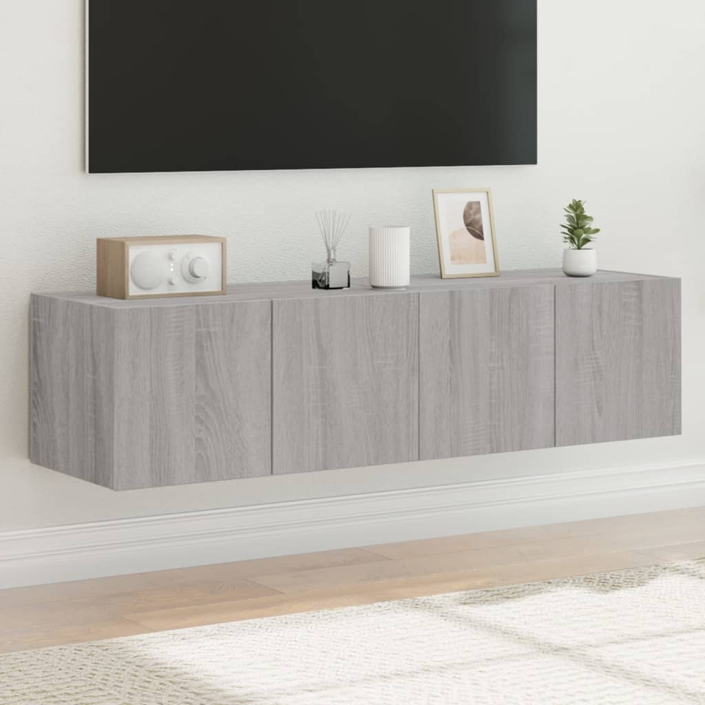 Comodă TV de perete cu LED, 2 buc, gri sonoma, 60x35x31 cm