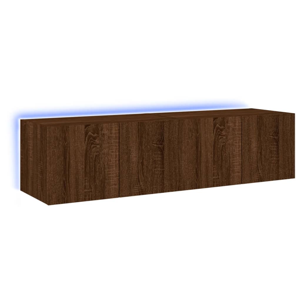 Wall-mounted TV cabinet with LED, 2 pcs. brown oak, 60x35x31 cm