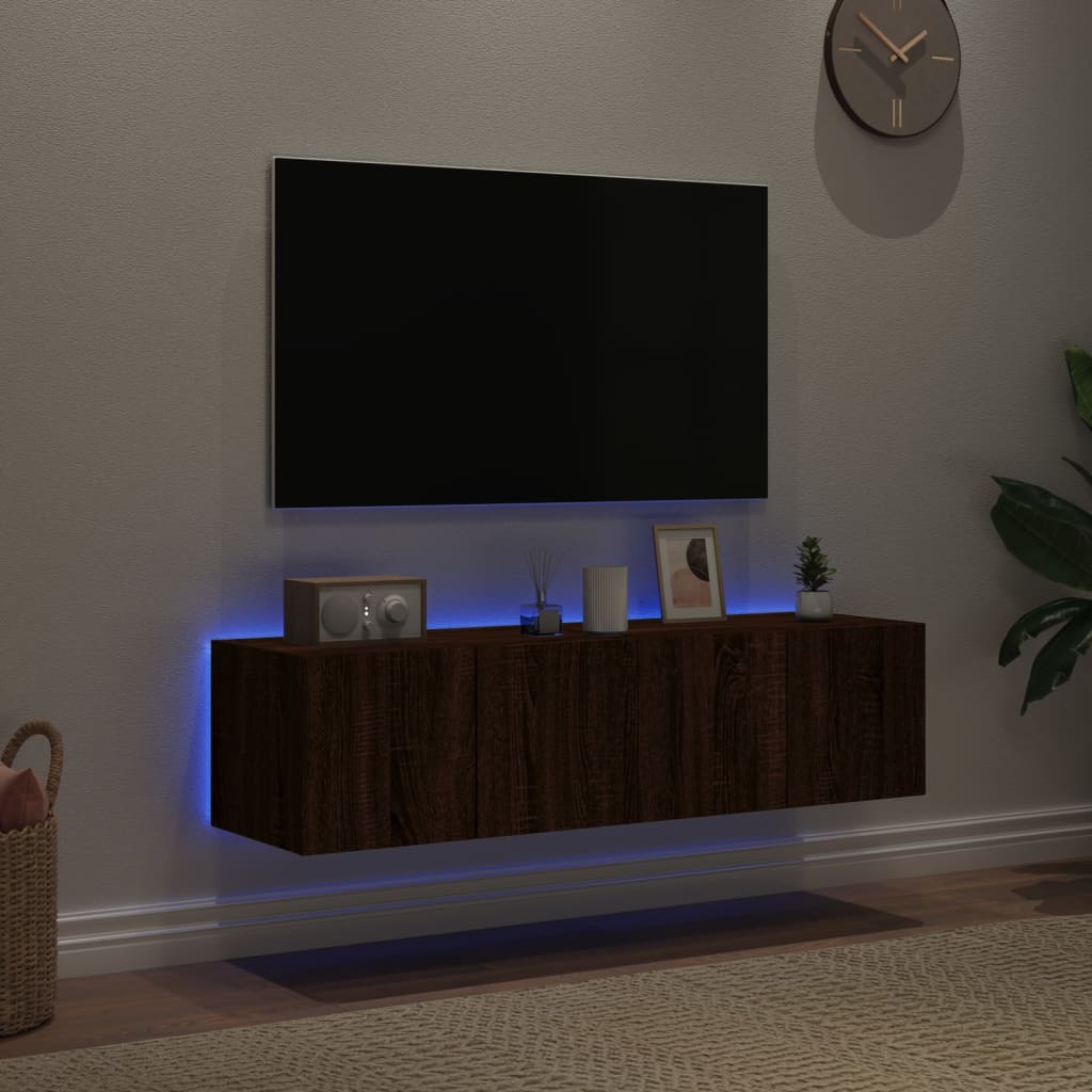 Wall-mounted TV cabinet with LED, 2 pcs. brown oak, 60x35x31 cm