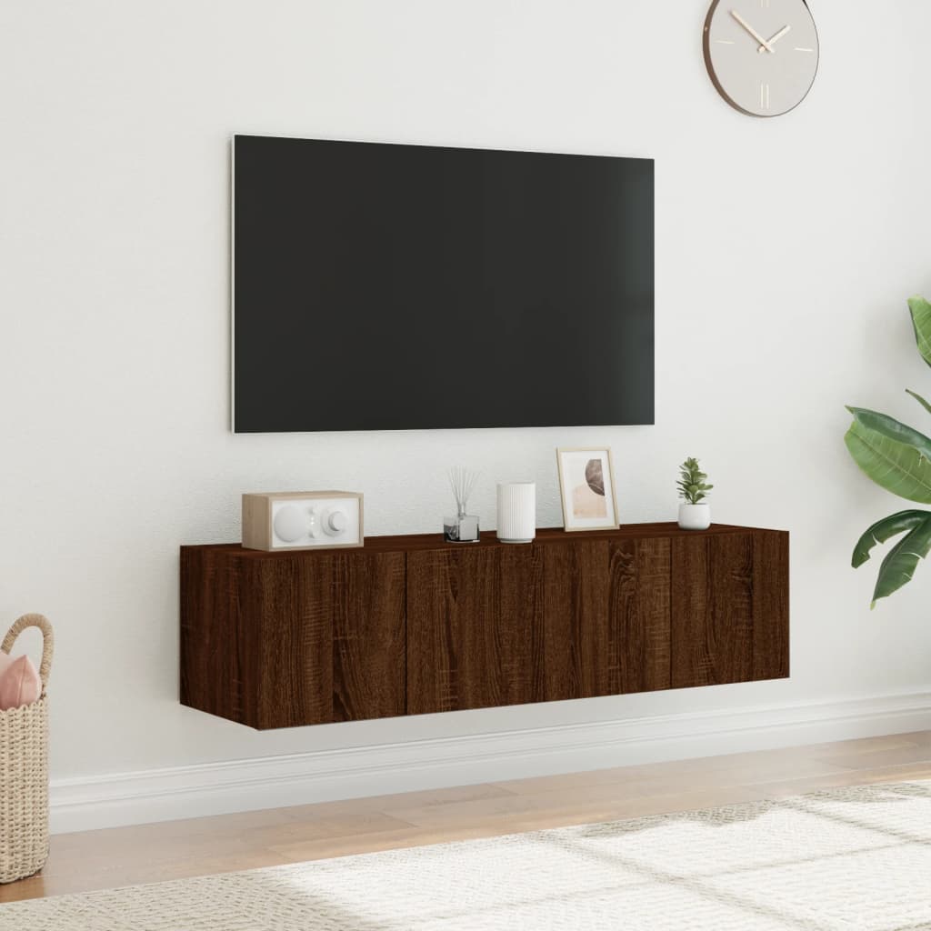 Wall-mounted TV cabinet with LED, 2 pcs. brown oak, 60x35x31 cm