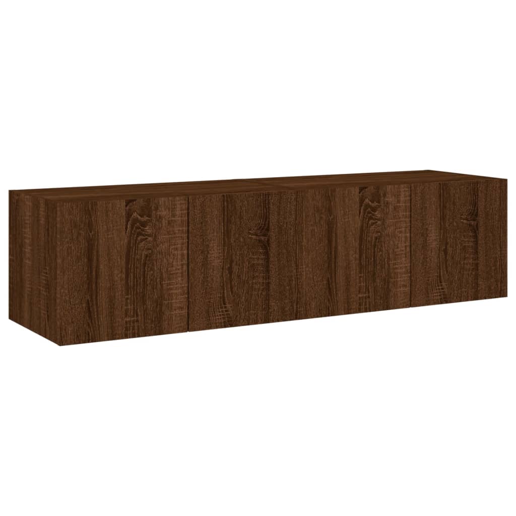 Wall-mounted TV cabinet with LED, 2 pcs. brown oak, 60x35x31 cm