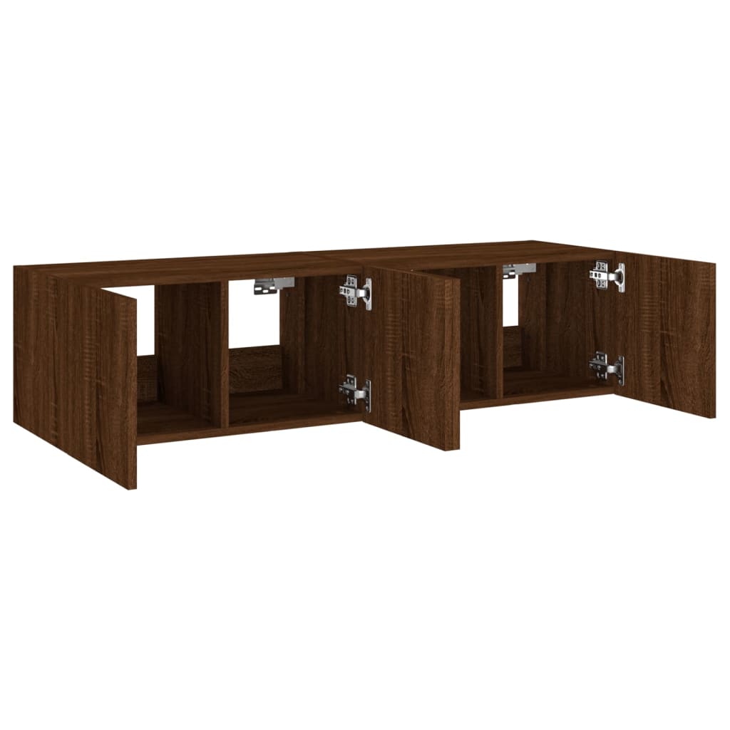 Wall-mounted TV cabinet with LED, 2 pcs. brown oak, 60x35x31 cm