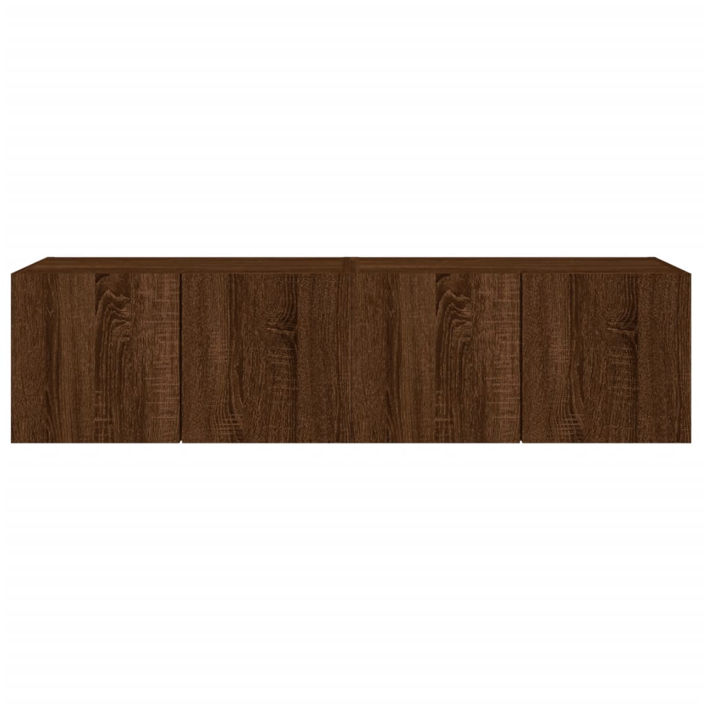 Wall-mounted TV cabinet with LED, 2 pcs. brown oak, 60x35x31 cm