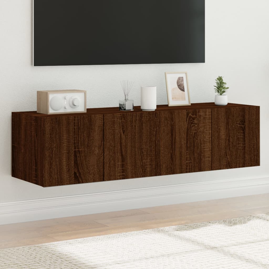 Wall-mounted TV cabinet with LED, 2 pcs. brown oak, 60x35x31 cm