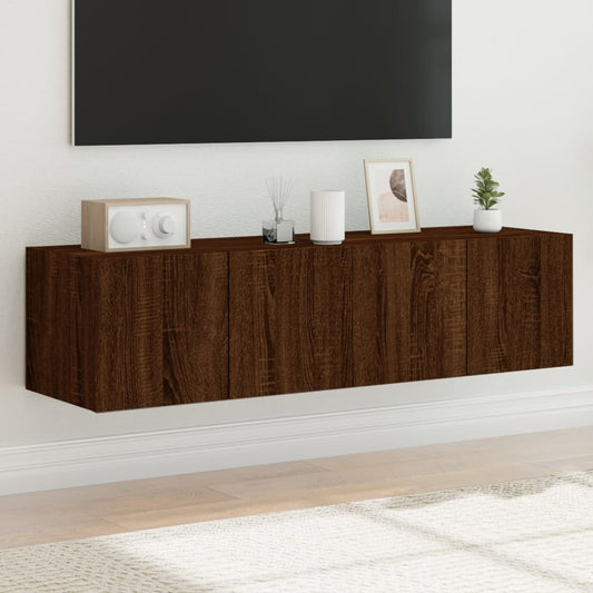 Wall-mounted TV cabinet with LED, 2 pcs. brown oak, 60x35x31 cm