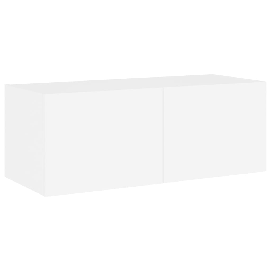 Wall-mounted TV cabinet with LED lights, white, 80x35x31 cm
