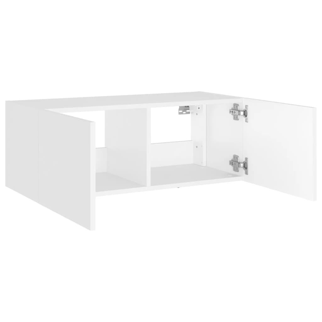 Wall-mounted TV cabinet with LED lights, white, 80x35x31 cm