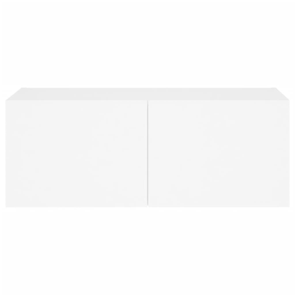 Wall-mounted TV cabinet with LED lights, white, 80x35x31 cm