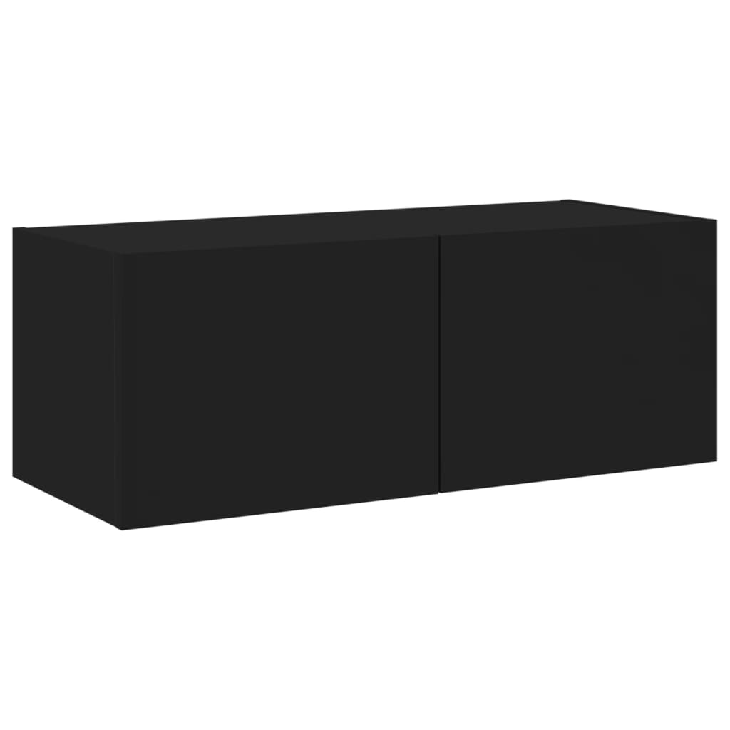 Wall-mounted TV cabinet with LED lights, black, 80x35x31 cm