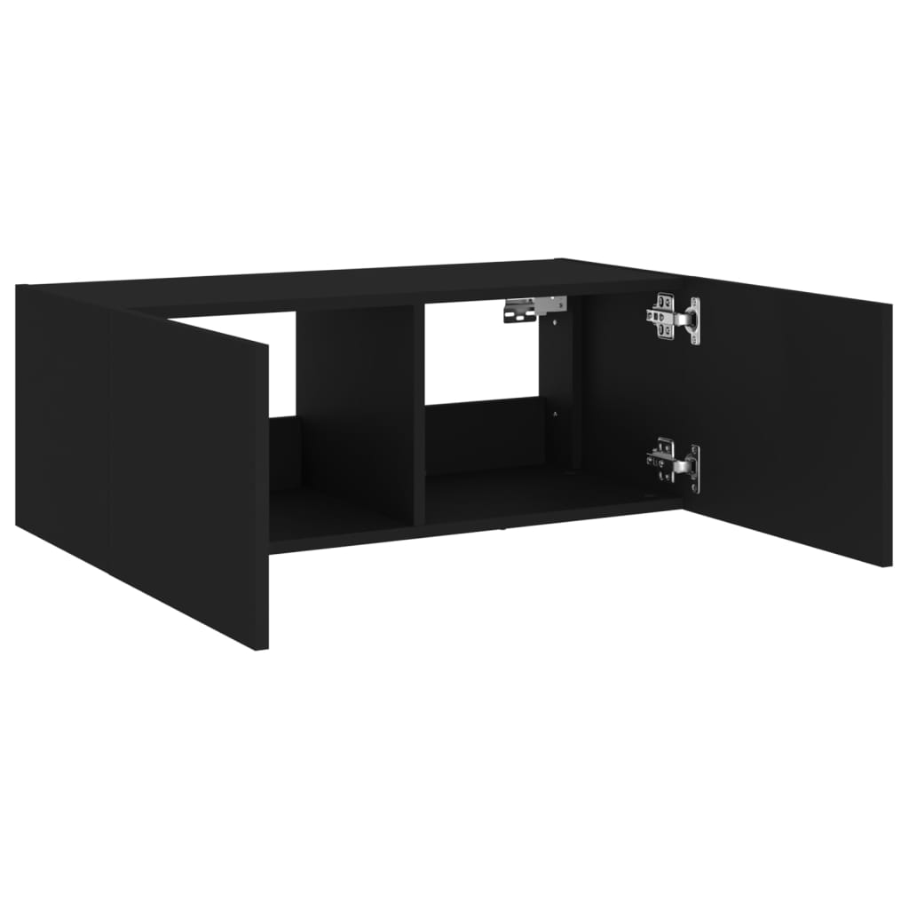 Wall-mounted TV cabinet with LED lights, black, 80x35x31 cm
