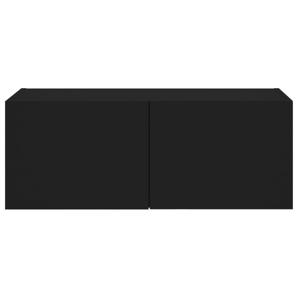 Wall-mounted TV cabinet with LED lights, black, 80x35x31 cm