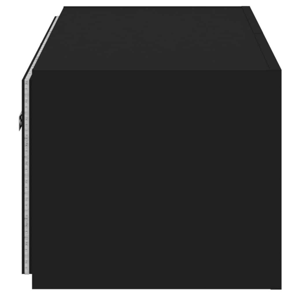 Wall-mounted TV cabinet with LED lights, black, 80x35x31 cm
