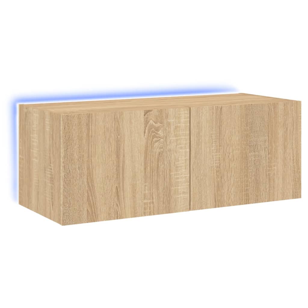 Wall-mounted TV cabinet with LED lights, sonoma oak, 80x35x31 cm