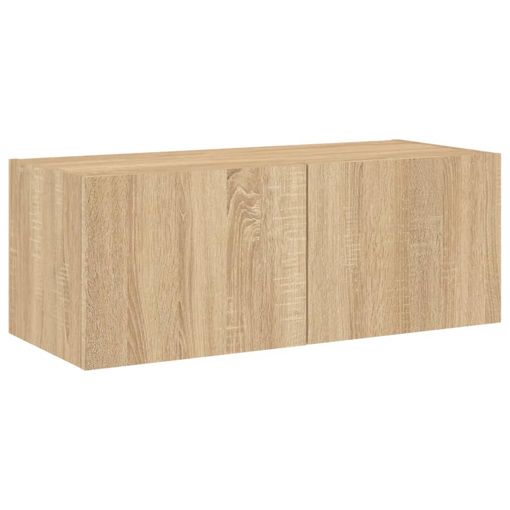 Wall-mounted TV cabinet with LED lights, sonoma oak, 80x35x31 cm