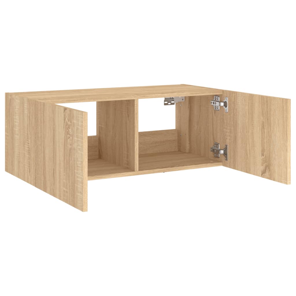 Wall-mounted TV cabinet with LED lights, sonoma oak, 80x35x31 cm