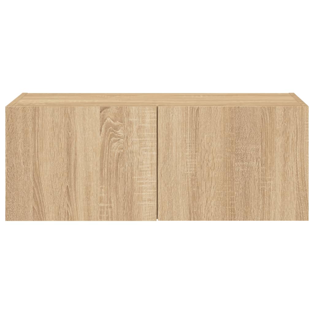 Wall-mounted TV cabinet with LED lights, sonoma oak, 80x35x31 cm