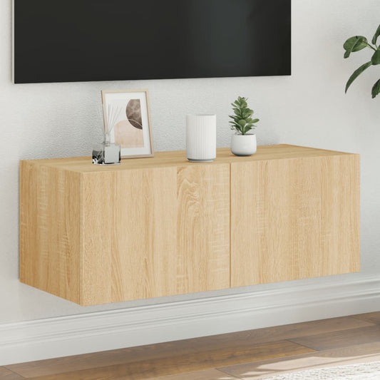Wall-mounted TV cabinet with LED lights, sonoma oak, 80x35x31 cm